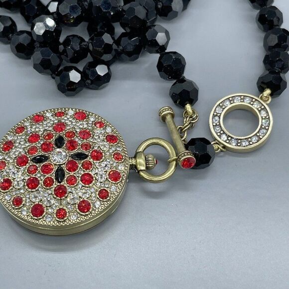Heidi Daus Watch Pendant Necklace Timing Is Everything Jet Black Red Crystal 36" - Picture 6 of 10